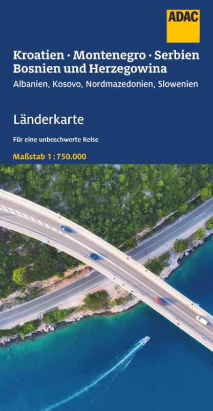 ADAC Länderkarte Kroatien, Montenegro, Serbien, Bosnien u. Herzegowina 1:750.000