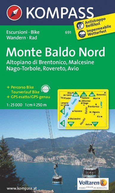Kompass WK691 Monte Baldo Nord, Altopiano di Brentonico, Malcesine, Nago