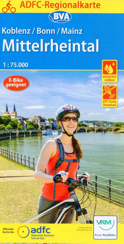 ADFC-Regionalkarte Koblenz/Bonn/Mainz Mittelrheintal, 1:75.000, mit Tagestourenvorschlägen, reiß- und wetterfest, E-Bike-geeignet, GPS-Tracks-Download