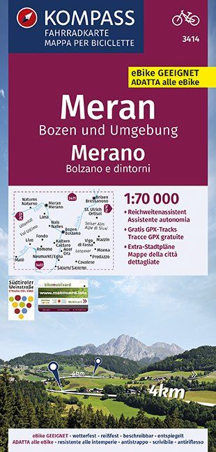 KOMPASS Fahrradkarte Meran, Bozen und Umgebung, Merano, Bolzano e dintorni 1:70.000, FK 3414