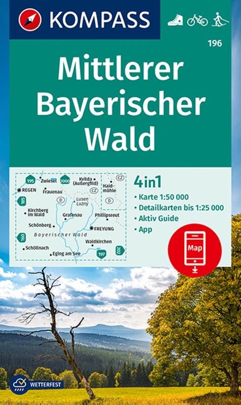 KOMPASS Wanderkarte 196 Mittlerer Bayerischer Wald 1:50.000