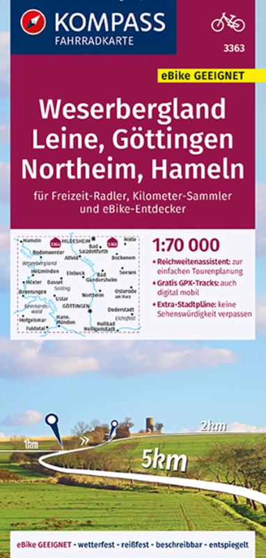 KOMPASS Fahrradkarte 3363 Weserbergland, Leine, Göttingen, Northeim, Hameln 1:70.000