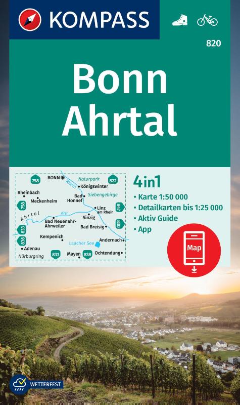 KOMPASS Wanderkarte 820 Bonn, Ahrtal 1:50.000