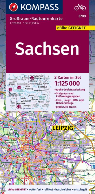 KOMPASS Großraum-Radtourenkarte 3708 Sachsen 1:125.000