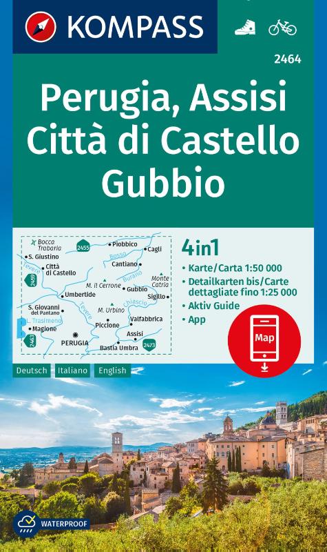 KOMPASS Wanderkarte 2464 Perugia, Assisi, Città di Castello, Gubbio 1:50.000