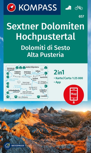 KOMPASS Wanderkarte 657 Sextner Dolomiten, Hochpustertal / Dolomiti di Sesto, Alta Pusteria 1:25.000