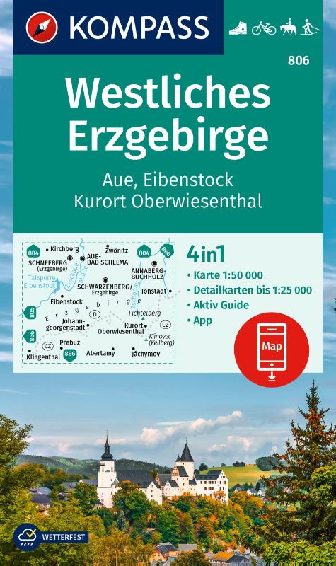 KOMPASS Wanderkarte 806 Westliches Erzgebirge, Aue, Eibenstock, Kurort Oberwiesenthal 1:50.000