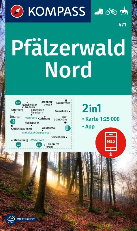 KOMPASS Wanderkarte 471 Pfälzerwald Nord 1:25.000