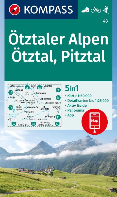 KOMPASS Wanderkarte 43 Ötztaler Alpen, Ötztal, Pitztal 1:50.000