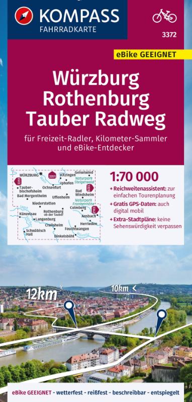 KOMPASS Fahrradkarte 3372 Würzburg, Rothenburg, Radweg Liebliches Taubertal 1:70.000