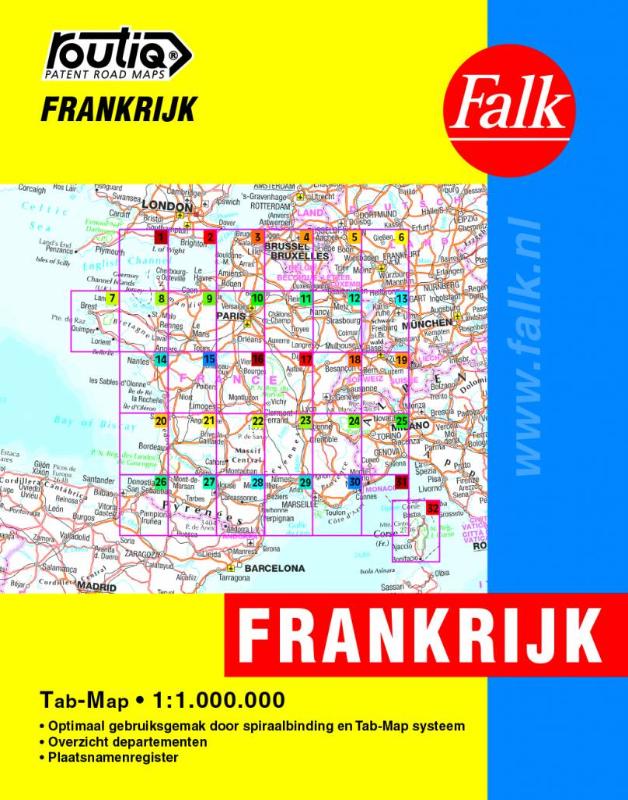 Falk autokaart Frankrijk routiq 2016-2018, 8e druk atlas met ringband.