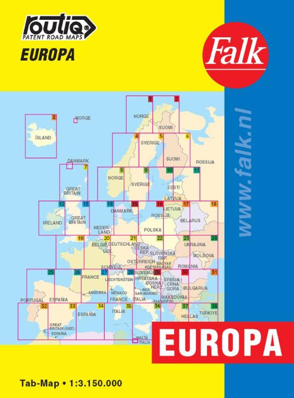 Falk autokaart Europa routiq 4e druk (looptijd t/m 2018)