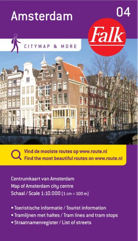 Falk city map & more 04 Amsterdam 2016-2018, 3e druk. Toeristische centrumkaart met tramlijnen.
