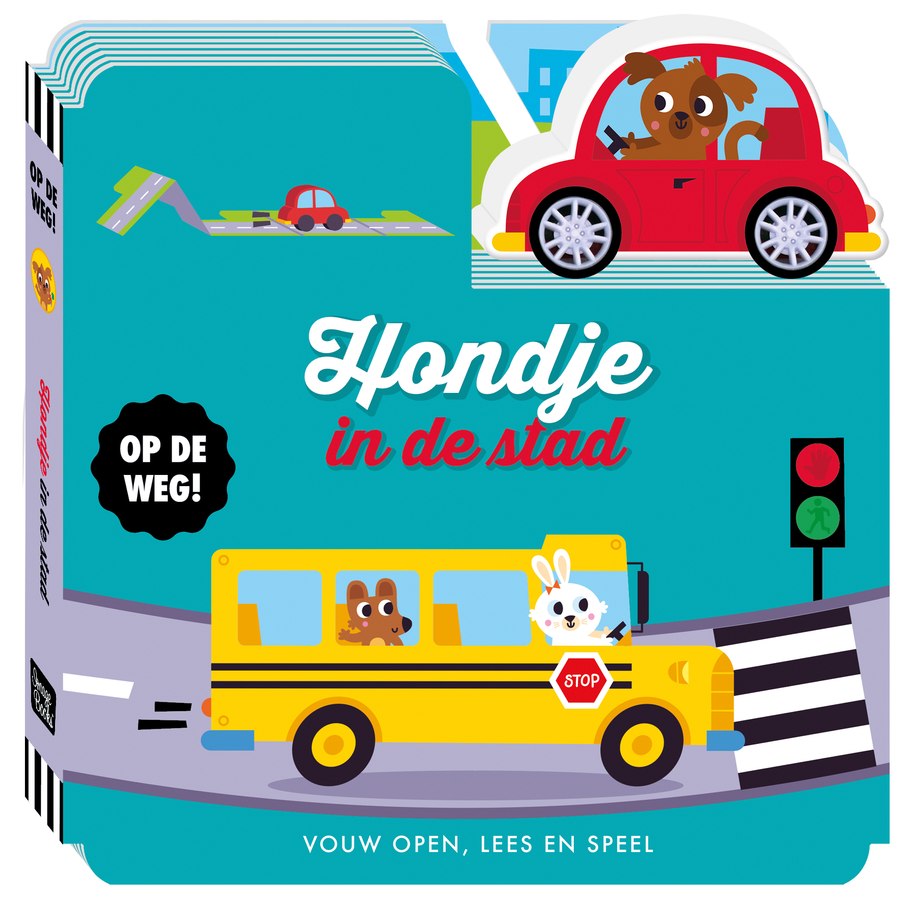 Op de weg - Hondje in de stad Vouw open, lees en speel
