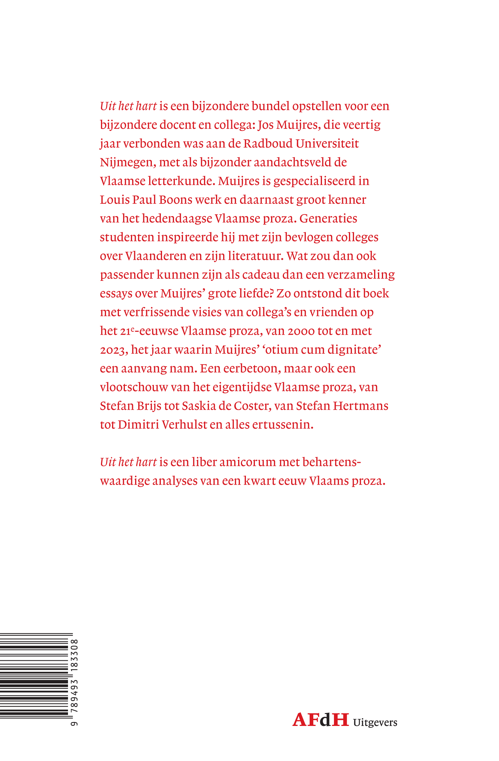 Uit het hart Opstellen over moderne Vlaamse literatuur voor Jos Muijres